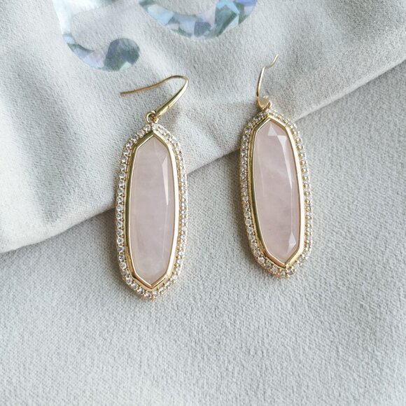 Alicia Bonnie Abigail Gold Rose Quartz Earrings NWT - Picture 1 of 3